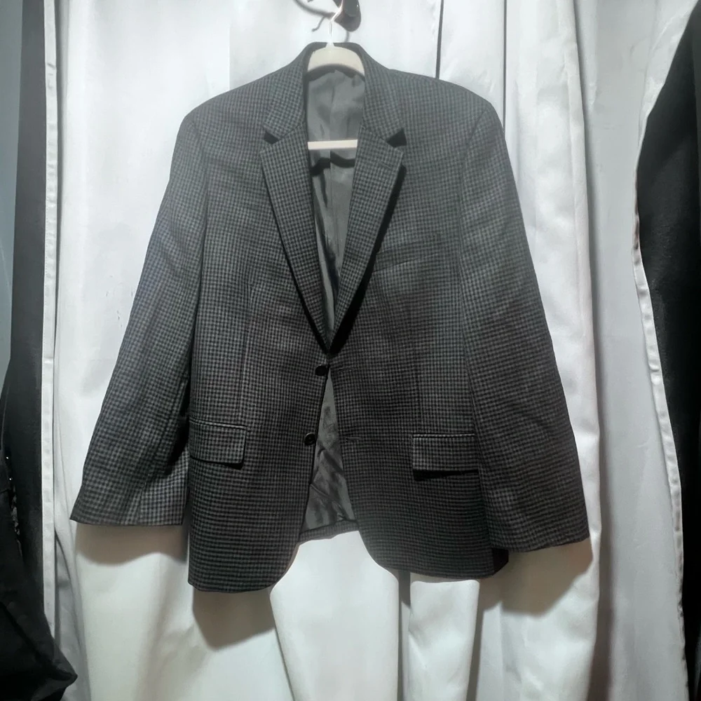 Michael Kors 100% Wool Blazer 40S Grey Houndstooth Sport Coat Short